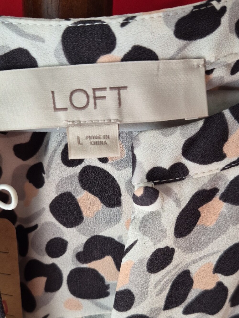LOFT Long Sleeve Leopard Print Tie-Waist Dress - White, Black, Brown Size L - Picture 2 of 3
